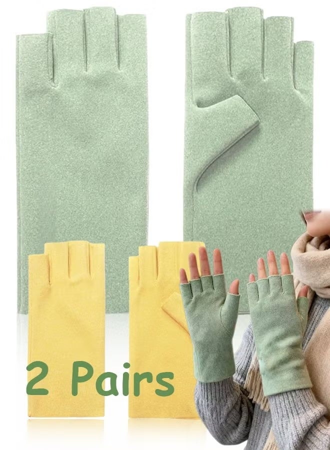 2 Pairs Women's Fingerless Gloves, Winter for Women Half Finger Typing Gloves Thermal Soft Half Fingers Mittens for Working Typing - Image 1