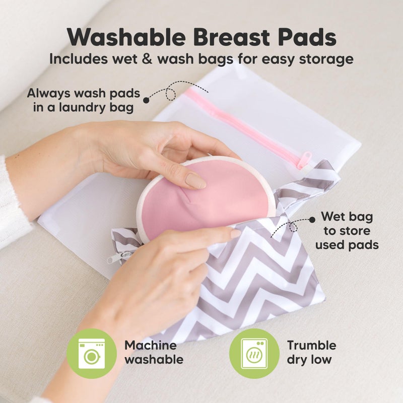 KeaBabies Organic Nursing Pads - 14 Washable Breast Pads for Breastfeeding, Wash Bag, Viscose Derived from Bamboo Reusable Nipple Covers for Breastfeeding Essentials, Soft & Absorbent (Pastel Touch, L 4.8") - Image 4