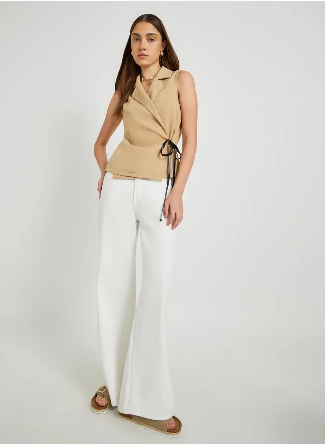 Take Two Take Two Solid Sleeveless Wrap Top with Tie-Up Detail