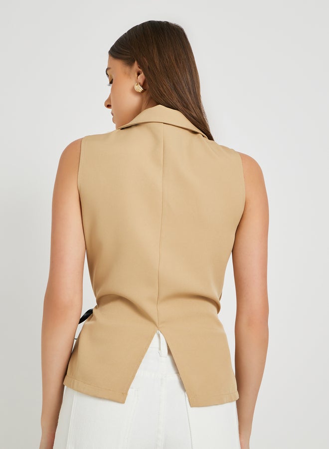 Take Two Take Two Solid Sleeveless Wrap Top with Tie-Up Detail  - Image 4