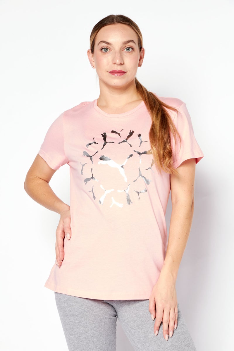 PUMA Women Sportswear Fit Short Sleeves Training Top, Pink - Image 1