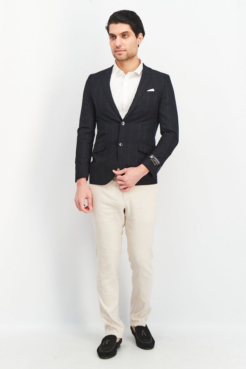 SELECTED Men Slim Fit Windowpane Formal Blazer, Black - Image 3