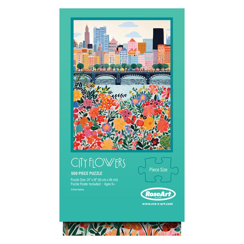 RoseArt - Vertical Visions - City Flowers - 500 Piece Jigsaw Puzzle - Stunning Cityscape and Floral Design Puzzle for Adults - Image 5