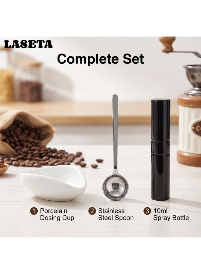 Laseta صينية حبوب القهوة وزجاجة رش وملعقة RDT طقم مكون من 3 قطع، ملحقات بار القهوة، وعاء جرعات من السيراميك، طقم صينية قياس جرعة واحدة، هدية لمحبي القهوة - Image 1
