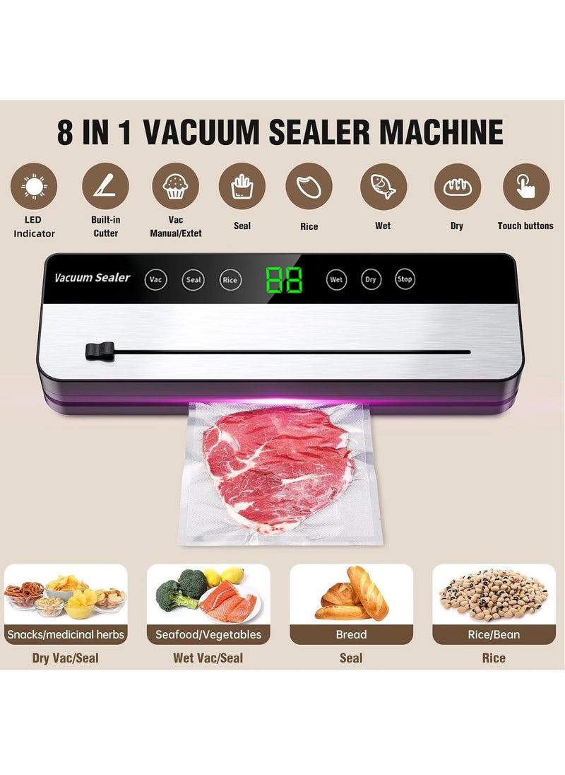 Joshberg Vacuum Sealer Machine,8 in 1 Food Saver Vacuum Sealer Machine with Cutter,Compact Air Sealing System LED Indicator, Dry&Moist Food Modes  - Image 2