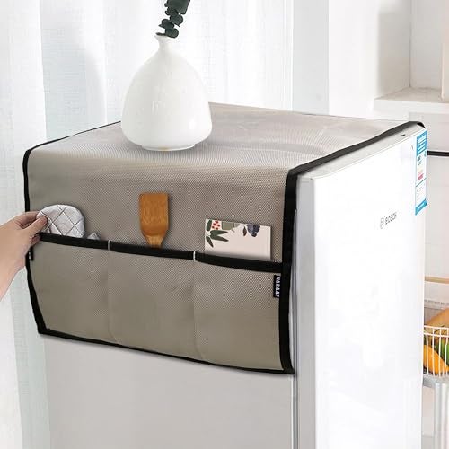 NABAAT Premium Fridge Cover Top for Single Door Refrigerator Kitchen Decor Durable Dustproof Waterproof Modern Design with 6 Side Pockets for Kitchen Accessories - 130 x 54cm (Light Grey) - Image 1