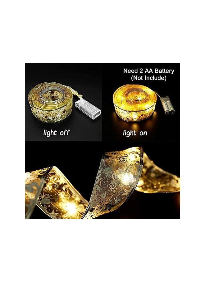 The Bros Christmas Ribbon Lights 16ft 50 LED Lights Copper Wire Ribbon Bows String Lights for Weddings Holiday Party Christmas Tree Decorations (Gold)  - Image 3