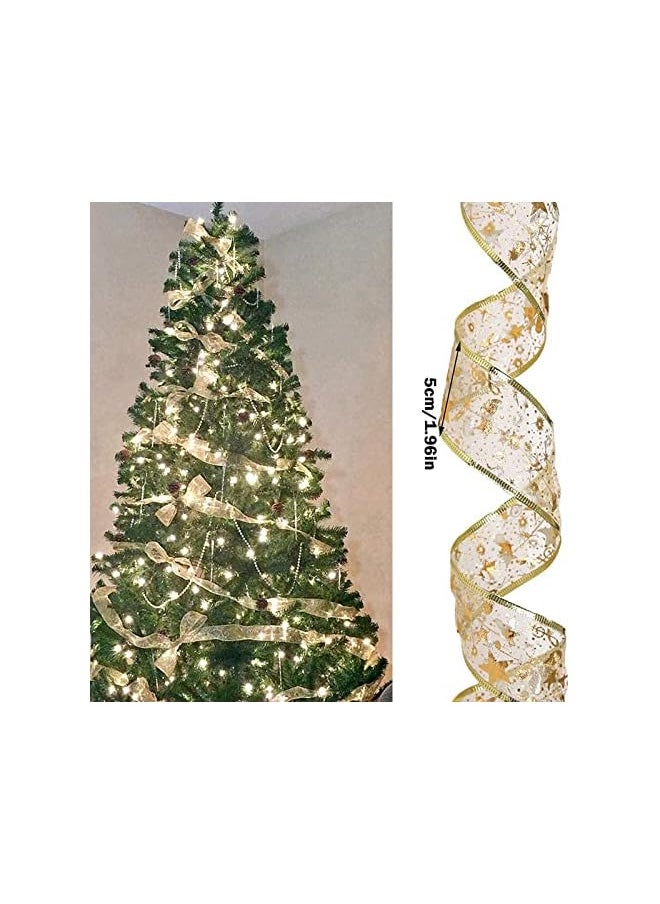 The Bros Christmas Ribbon Lights 16ft 50 LED Lights Copper Wire Ribbon Bows String Lights for Weddings Holiday Party Christmas Tree Decorations (Gold)  - Image 2