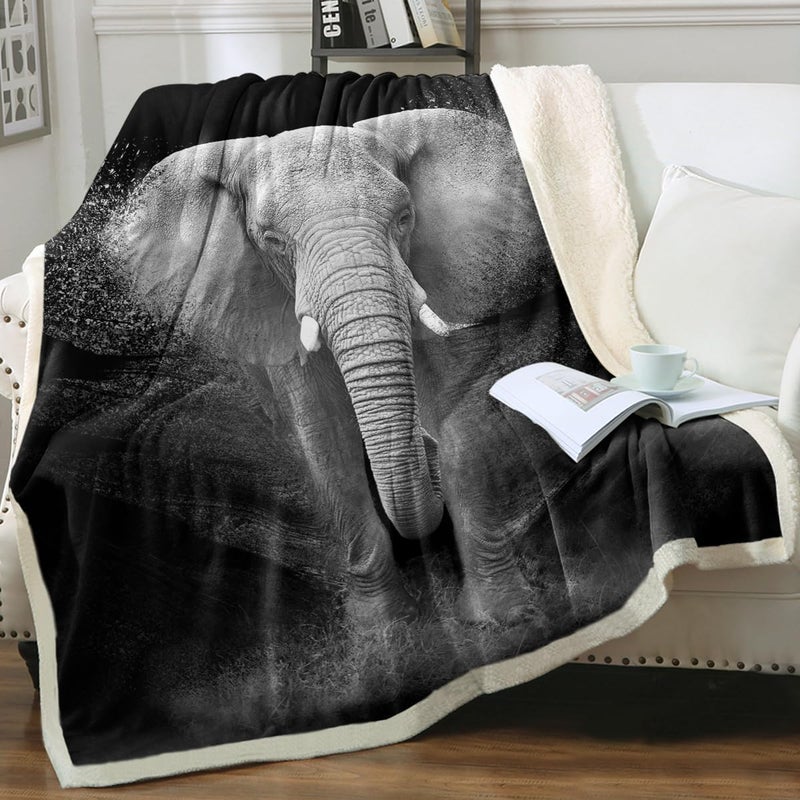 Sleepwish African Elephant Fleece Throw Blanket for Kids Girls Boys Soft Plush Black Grey Elephant Sherpa Blanket for Couch Chair Throw 50 X 60 - Image 1