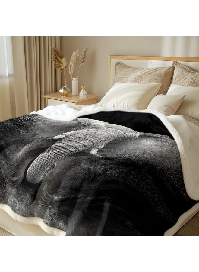 Sleepwish African Elephant Fleece Throw Blanket for Kids Girls Boys Soft Plush Black Grey Elephant Sherpa Blanket for Couch Chair Throw 50 X 60 - Image 4
