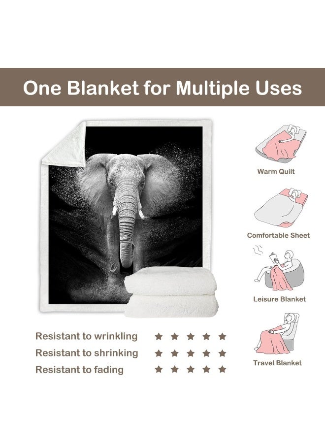 Sleepwish African Elephant Fleece Throw Blanket for Kids Girls Boys Soft Plush Black Grey Elephant Sherpa Blanket for Couch Chair Throw 50 X 60 - Image 5