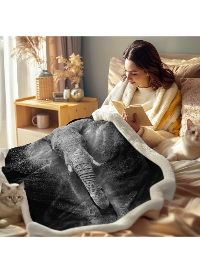 Sleepwish African Elephant Fleece Throw Blanket for Kids Girls Boys Soft Plush Black Grey Elephant Sherpa Blanket for Couch Chair Throw 50 X 60 - Image 2