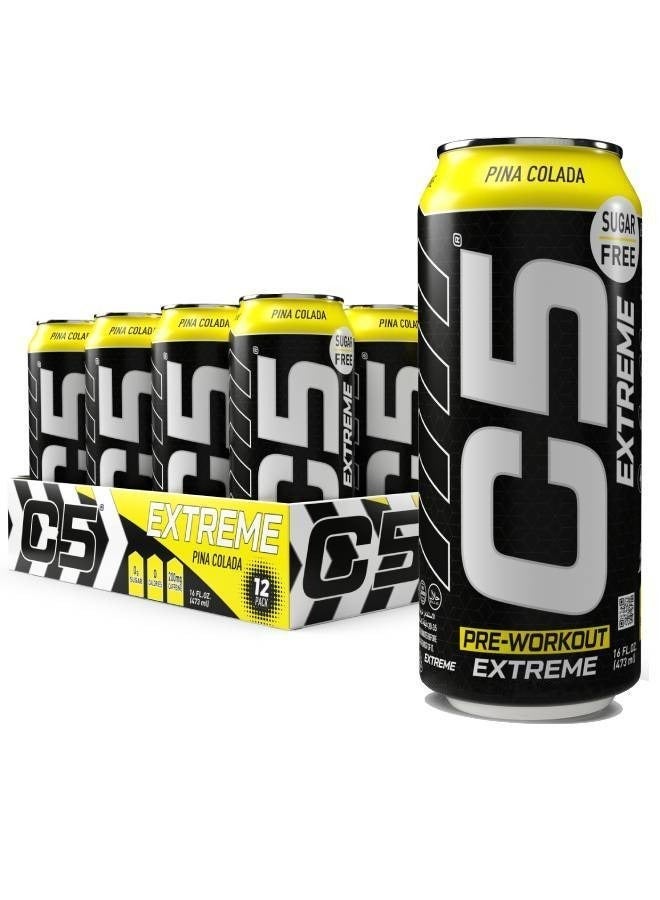 C5 Drink Extreme Pina Colada -  Pre Workout , Sugar Free, Zero Calories, 200mg High Caffeine, Creatine - Beta Alanine - Citrulline Malate High-Performance Pre-Workout Booster Supplement Pack of 12 - Image 1