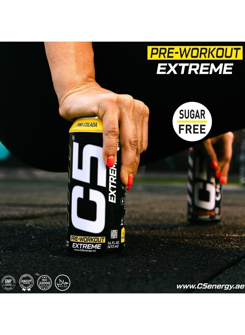 C5 Drink Extreme Pina Colada -  Pre Workout , Sugar Free, Zero Calories, 200mg High Caffeine, Creatine - Beta Alanine - Citrulline Malate High-Performance Pre-Workout Booster Supplement Pack of 12 - Image 3