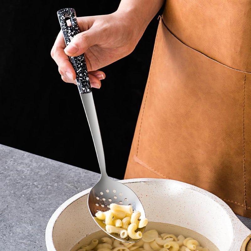 HAPPY KIT Stainless Steel Metal Serving Utensils - Set of Serving Spoons,Slotted Spoons, and Serving Tongs.serving fork,cake server - Image 4