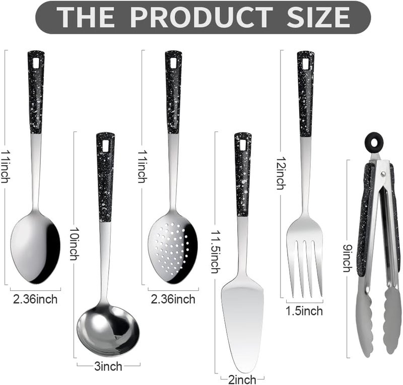 HAPPY KIT Stainless Steel Metal Serving Utensils - Set of Serving Spoons,Slotted Spoons, and Serving Tongs.serving fork,cake server - Image 2