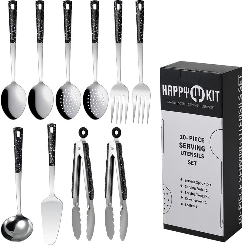 HAPPY KIT Stainless Steel Metal Serving Utensils - Set of Serving Spoons,Slotted Spoons, and Serving Tongs.serving fork,cake server - Image 1