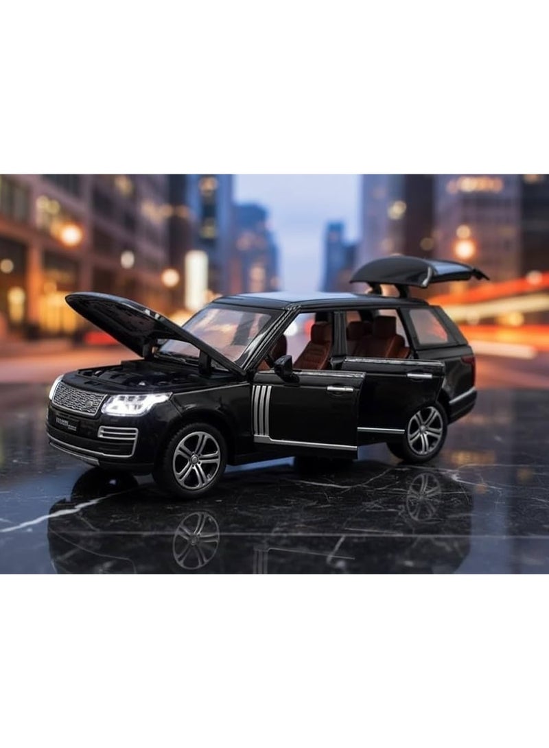 مجسم سيارة رنج روفر Range Rover دييكاست معدني عالي الدقة مقياس 1:32 - أسود ملكي لامع بتفاصيل فضية وأبواب قابلة للفتح، هدية النجاح والوقار للمدراء والآباء، قطعة ديكور مكتبي فاخرة وأداة تصوير إعلاني احترافية - Image 1