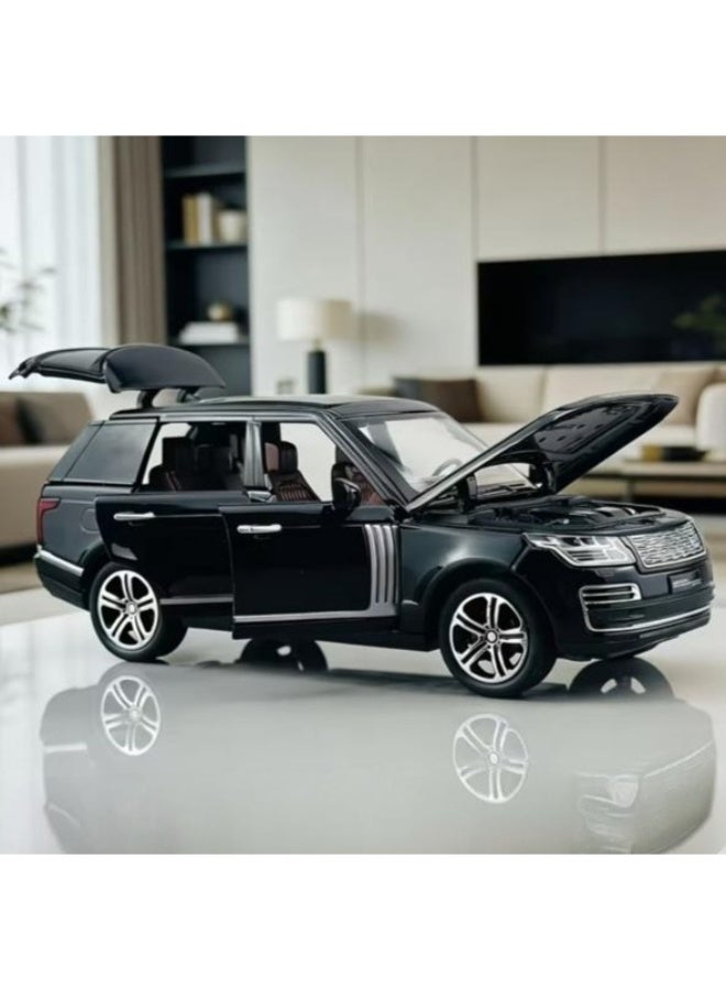 مجسم سيارة رنج روفر Range Rover دييكاست معدني عالي الدقة مقياس 1:32 - أسود ملكي لامع بتفاصيل فضية وأبواب قابلة للفتح، هدية النجاح والوقار للمدراء والآباء، قطعة ديكور مكتبي فاخرة وأداة تصوير إعلاني احترافية - Image 2