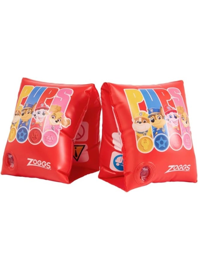 Zoggs Paw Patrol Armbands for Kids Ages 1-6 Years | Red Arm Bands with Chase, Skye, Marshall and Rubble | Easy Inflate Valves | Dual Air Chambers | Water Confidence Aid for Toddlers | 467454-RD1-6