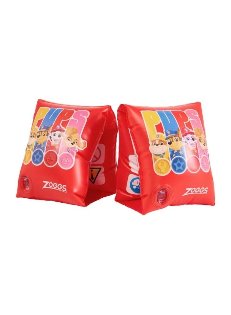 Zoggs Paw Patrol Armbands for Kids Ages 1-6 Years | Red Arm Bands with Chase, Skye, Marshall and Rubble | Easy Inflate Valves | Dual Air Chambers | Water Confidence Aid for Toddlers | 467454-RD1-6