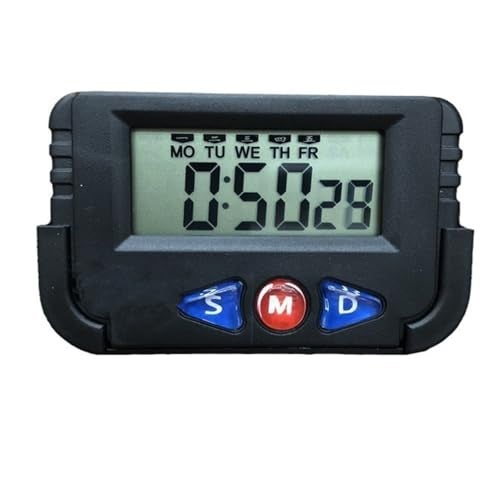 PulGos Digital LCD Calendar and Time Car Dashboard & Desk Clock - 6.4x4 cm Black Portable Timer with Alarm & Stopwatch - Versatile Multifunction Clock for Office, Vehicle & Travel - Image 3