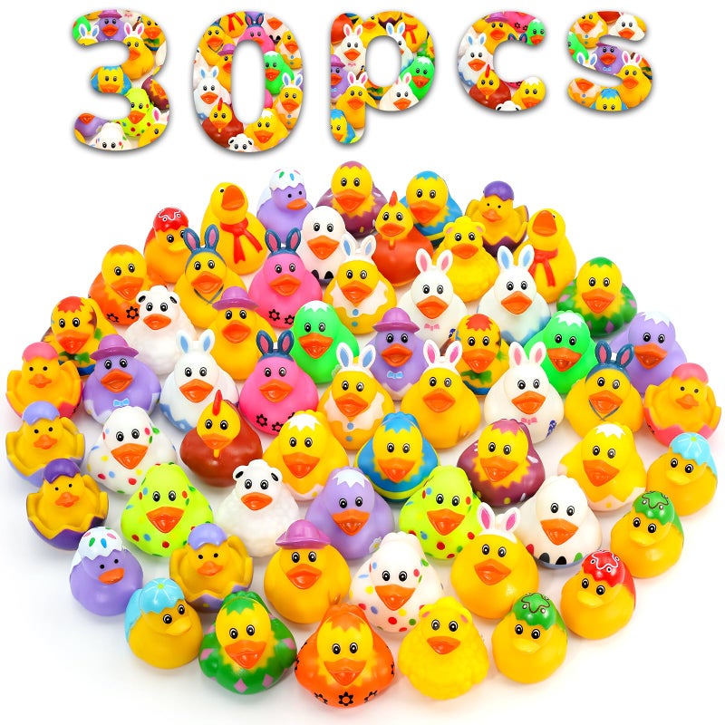 Diteryy 30 Pack Easter Rubber Ducks23 Inch Bulk Floater Ducks for Ducking Assortment Rubber Duckies for Kids Baby Bath ToysBirthday Gifts Party Favors Summer Beach Pool Activity Toys - Image 3
