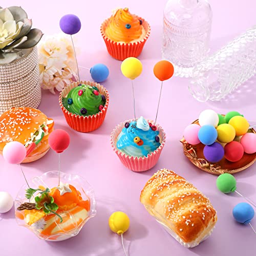 Sieral 40 Pcs Mini Balloon Cake Toppers Colorful Rainbow Cake Topper Round Clay Balls Cupcake Toppers for Birthday Baby Shower Wedding Party Decorations(Rainbow Color) - Image 3