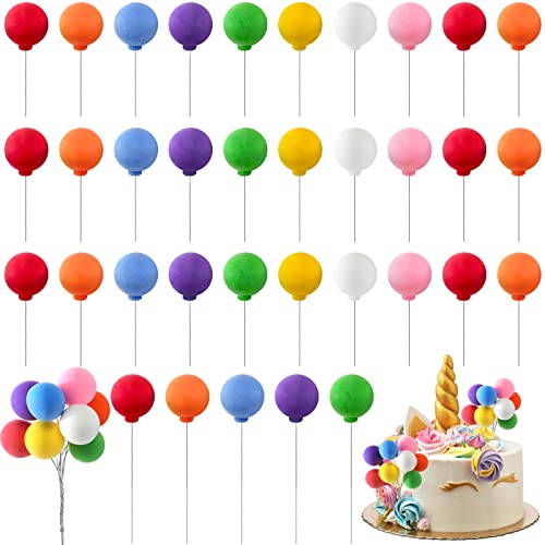 Sieral 40 Pcs Mini Balloon Cake Toppers Colorful Rainbow Cake Topper Round Clay Balls Cupcake Toppers for Birthday Baby Shower Wedding Party Decorations(Rainbow Color) - Image 1