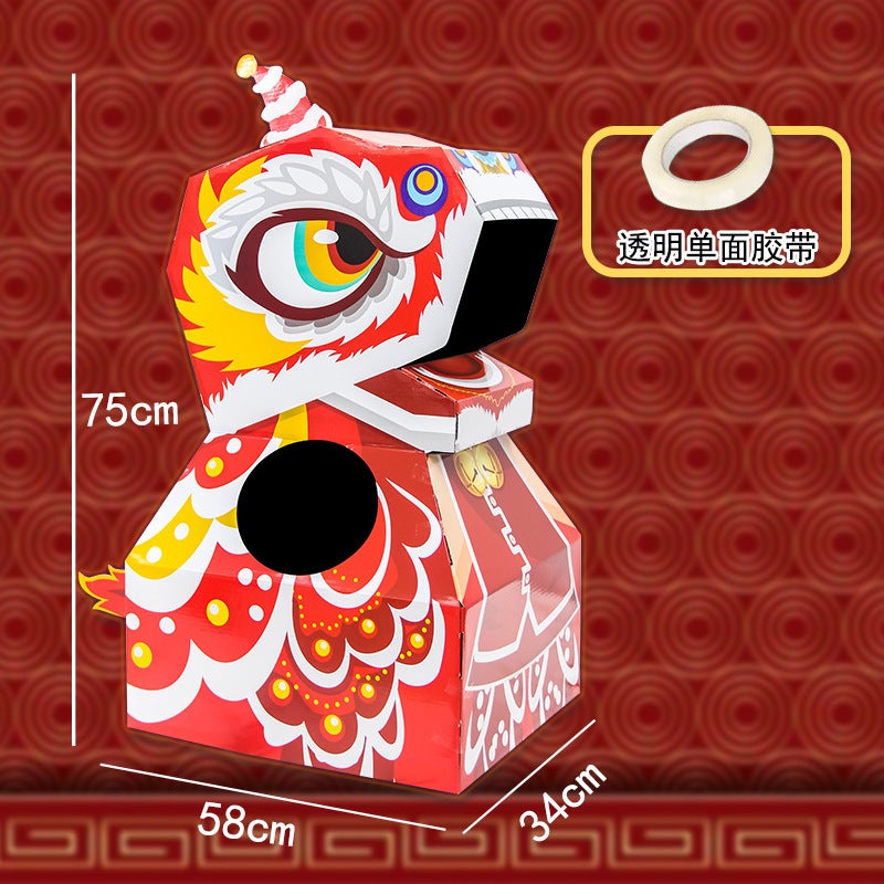 Children'S Diy Large Dinosaur T-Rex Lion Dance Model Paper Craft Toy - Image 1