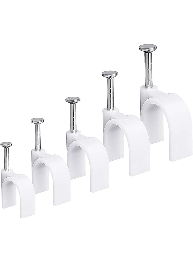 S-TOP Cable Clips With Steel Nails, 500 PCS White Round Management Wire Tacks, 4mm 6mm 8mm 10mm 12mm Sizes, Organizer for Ethernet TV Speaker Cord, Home Office Wall Fasteners Electrical Line - Image 1