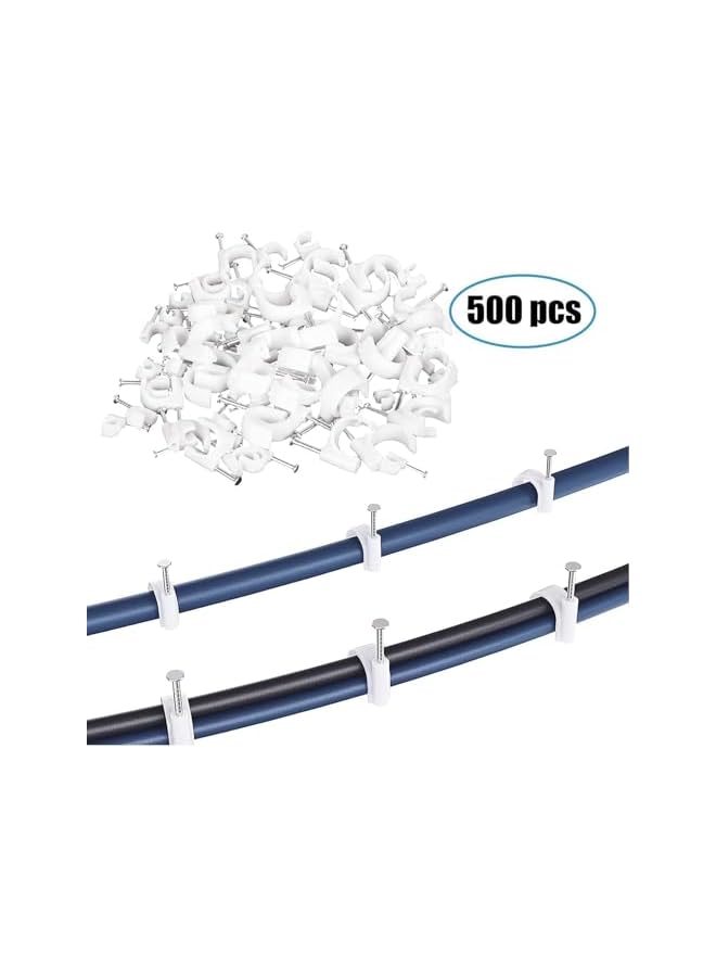 S-TOP Cable Clips With Steel Nails, 500 PCS White Round Management Wire Tacks, 4mm 6mm 8mm 10mm 12mm Sizes, Organizer for Ethernet TV Speaker Cord, Home Office Wall Fasteners Electrical Line - Image 4