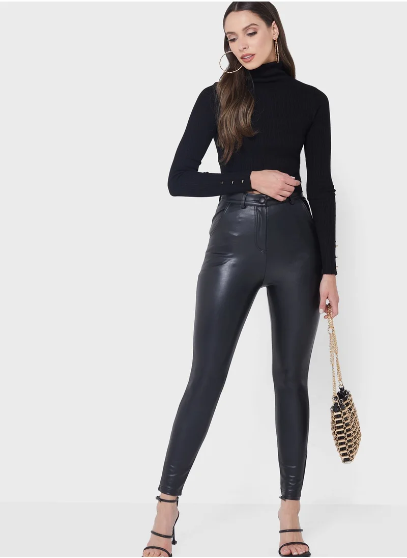 Miss Selfridge Leather Butter Fly Legging