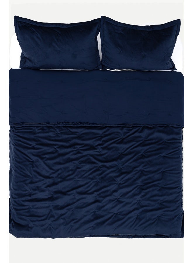 Koza Home Koza Home Elite Navy Blue Velvet Double Bedspread 230x250 2 Pillow 50x70 5024 230 x 250 - Image 1
