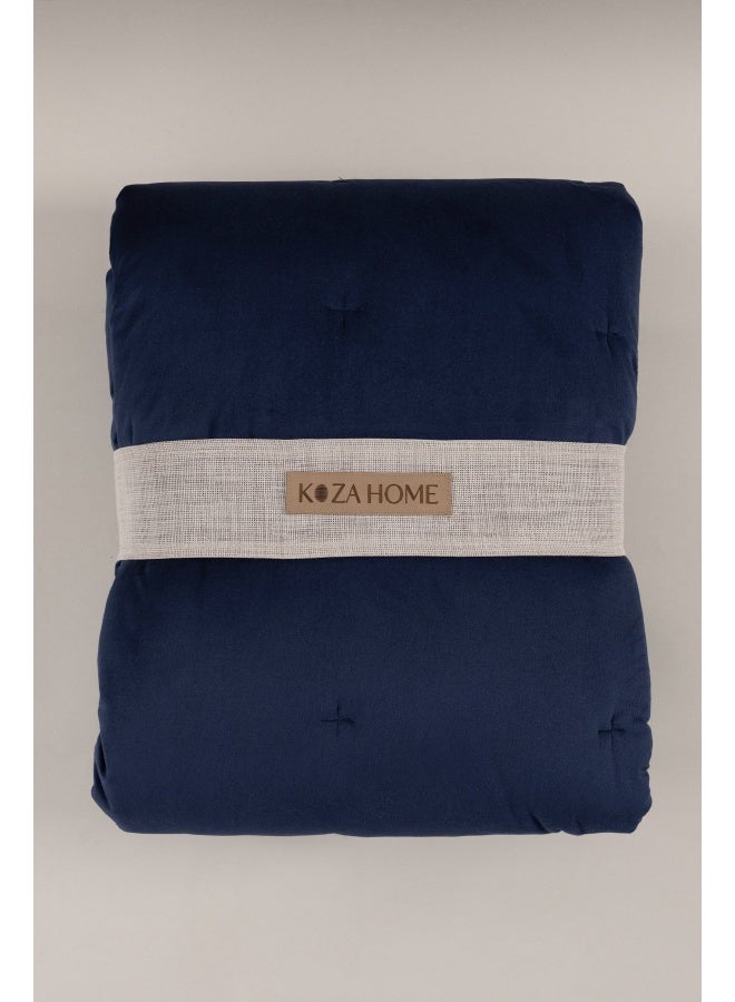 Koza Home Koza Home Elite Navy Blue Velvet Double Bedspread 230x250 2 Pillow 50x70 5024 230 x 250 - Image 2