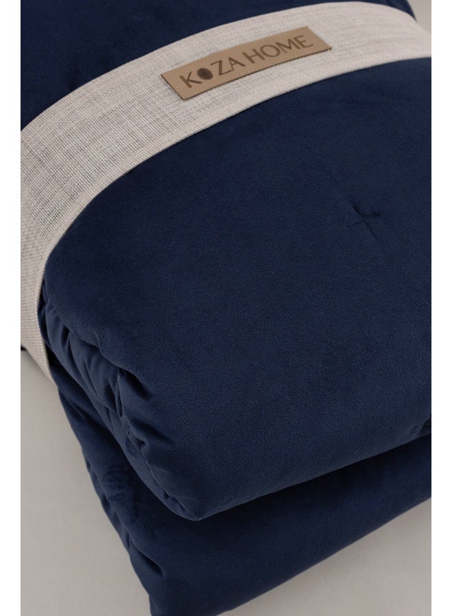 Koza Home Koza Home Elite Navy Blue Velvet Double Bedspread 230x250 2 Pillow 50x70 5024 230 x 250 - Image 3