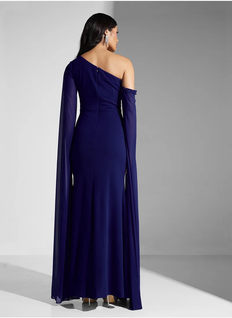 Namshi x One Shoulder Sequin Embellished Dress With Trail