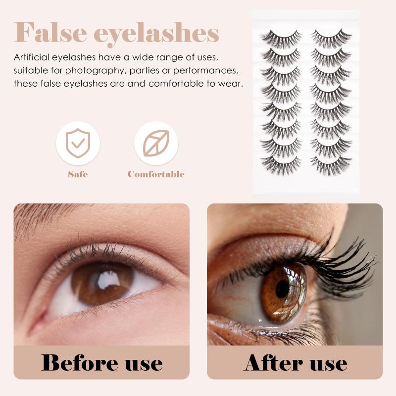 مظهر طبيعي 3D رموش اصطناعية مزيفة 8 أزواج رموش صناعية لمكياج النساء محسن العين - Image 5