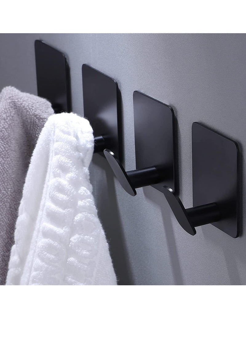 Bukela - Adhesive Wall Hook, 4Pcs No Drill Traceless Waterproof Rustproof Bathroom Hooks, Stainless Steel Adhesive Towel Hooks for Bathroom, Kitchen, Cabinet, Office, Coat Robe, Towel (Black) - Image 1