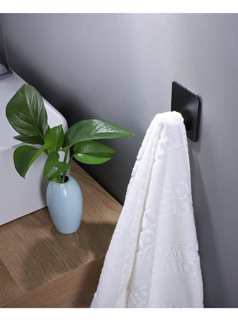Bukela - Adhesive Wall Hook, 4Pcs No Drill Traceless Waterproof Rustproof Bathroom Hooks, Stainless Steel Adhesive Towel Hooks for Bathroom, Kitchen, Cabinet, Office, Coat Robe, Towel (Black) - Image 1