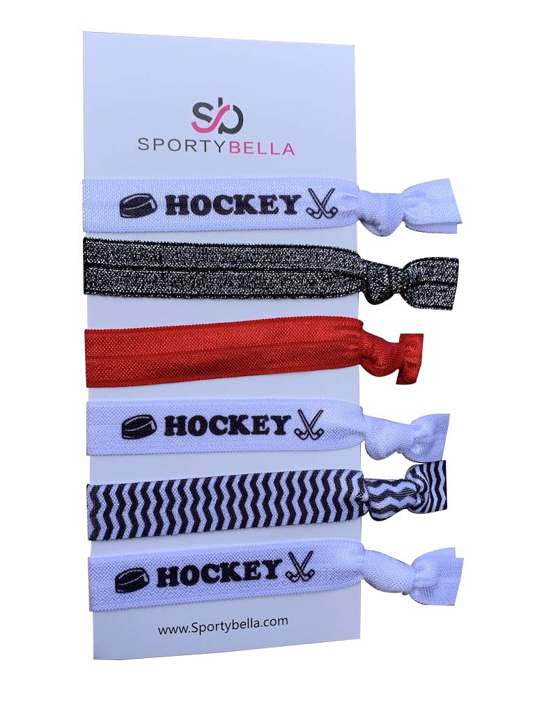 Sportybella Ice Hockey Hair Ties Red Hair Accessories For Girls Ice Hockey No Crease Elastic Hair Ties Ice Hockey Gifts or Hockey Hair Stuff for Ice Hockey Players  Teams 6pcs