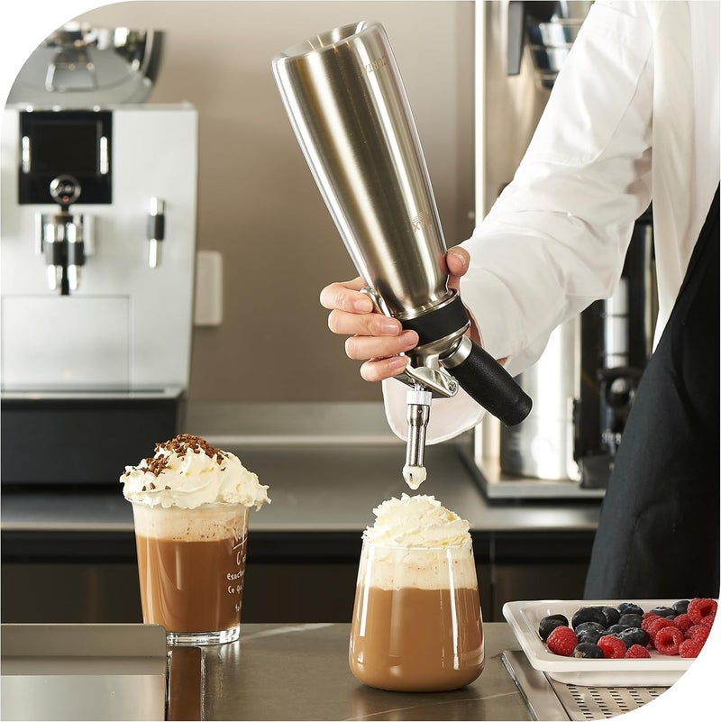 CURTA Stainless Steel Professional Whipped Cream Dispenser, Leak-Free Cream Whipper, Cream Maker with 3 Decorating Tips & Cleaning Brush, 500ml / 1 Pint Canister, N2O Charger (Not Included) - Image 2