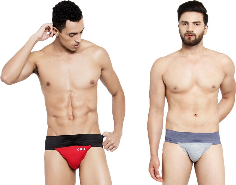 IC4 Store Men's Gym Supporter Combo Pack of 2 - Grey and Red - Image 1