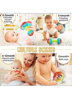 Manos Rattle Soft 2 in 1 Plastic Rubber Body Rolling Hand Bell Ball Baby Rattle Toy Rattle Bell Toy for Babies  - Image 4