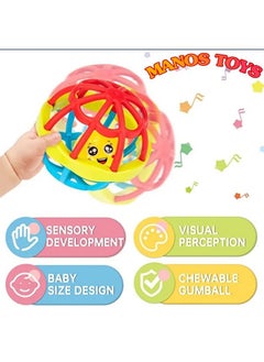 Manos Rattle Soft 2 in 1 Plastic Rubber Body Rolling Hand Bell Ball Baby Rattle Toy Rattle Bell Toy for Babies  - Image 3