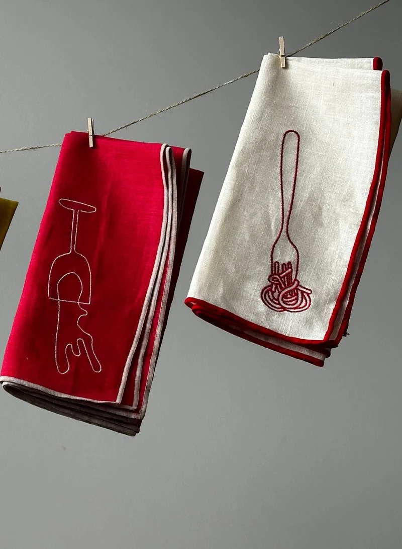 Maegen Embroidered Napkins -Never Forgetti Spaghetti