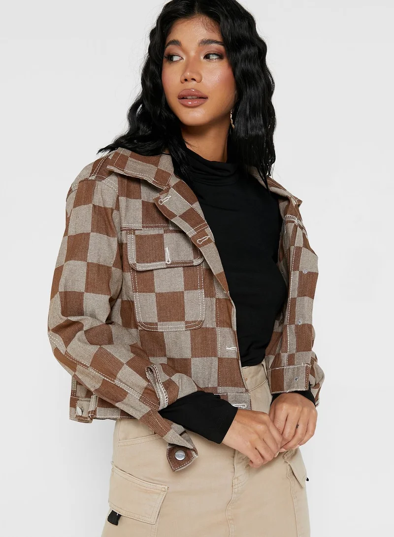 Ginger Checked Cropped Jacket