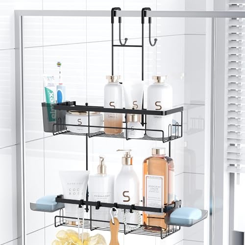 Aitatty Over the Door Shower Caddy Hanging: Black Rustproof Shower Organizer over the Door - No Drilling Bathroom Rack for Inside - Image 1