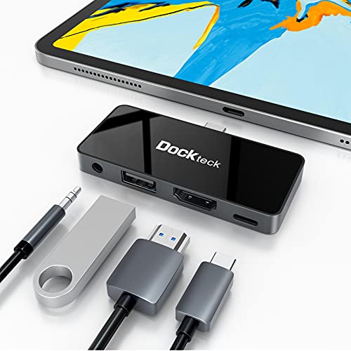 Dockteck USB C Hub Adapter for iPad Pro 2021 2020 2018 11 12.9 / iPad Air 4 10.9 iPad mini6 Dockteck 4 in 1 iPad Pro USB-C Hub with 100W Power Delivery, 4K@60Hz HDMI Port, USB 2.0 Port and 3.5mm Headphone Jack - Image 1