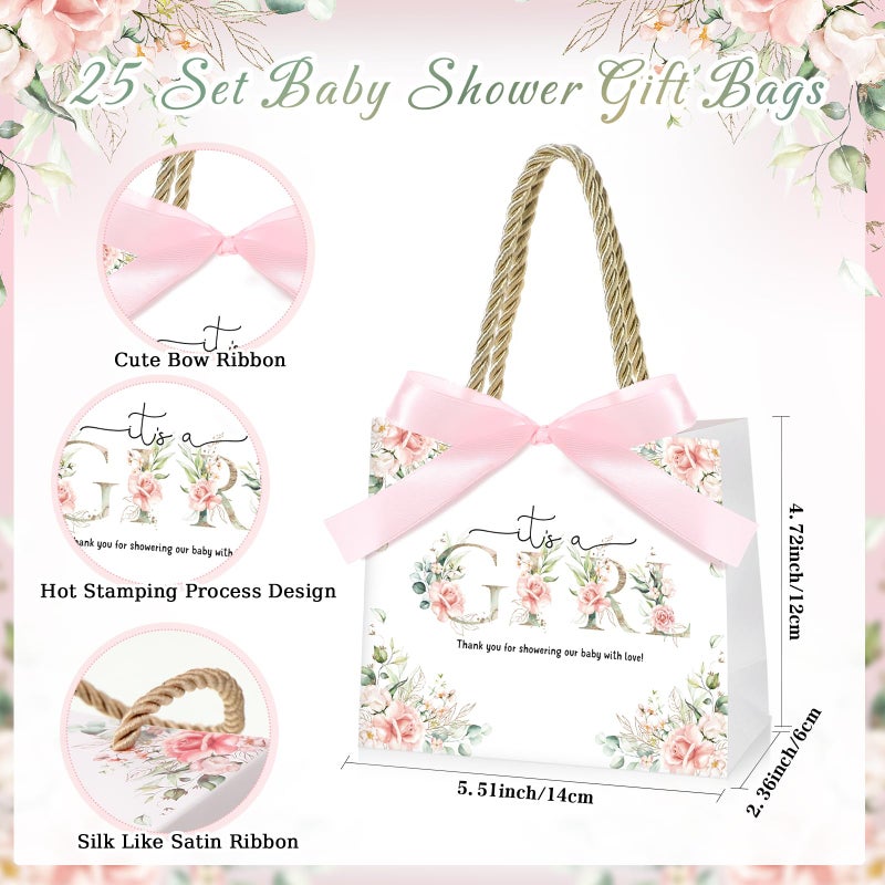 Spakon 25 Sets Its a Girl Baby Shower Party Favor Bags for Girls Floral Gift Bags with Handle and Ribbon Bow for Gender Reveal Birthday Party Decorations Supplies - Image 2